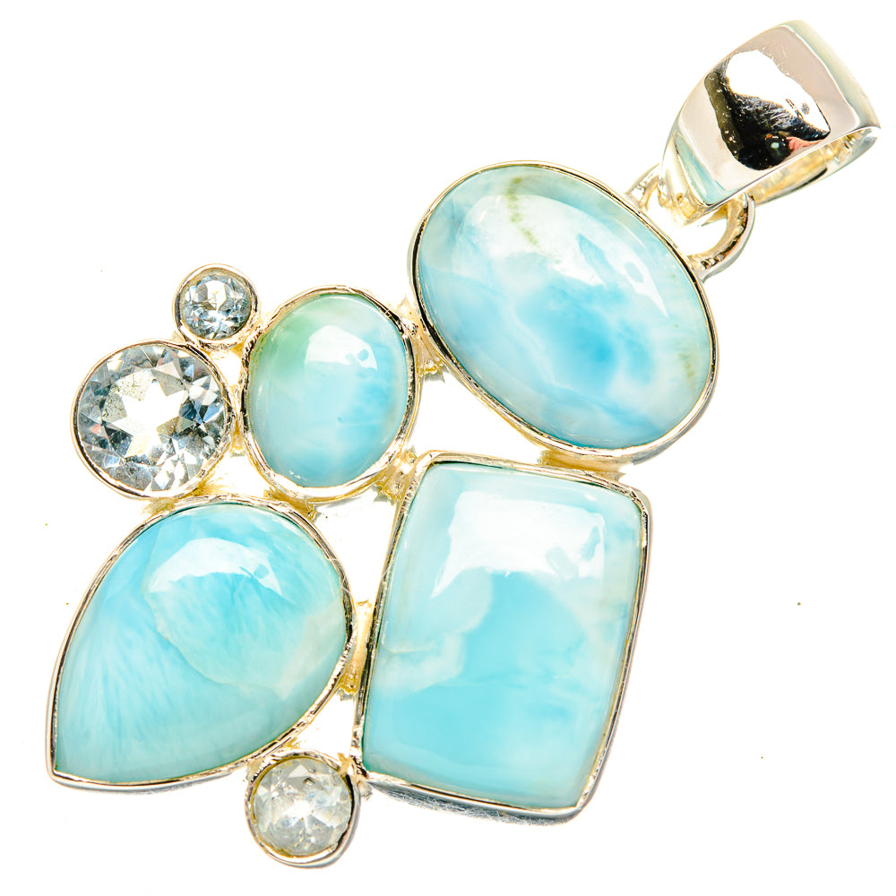 Sterling silver pendant with five blue oval stones and round clear crystal accents