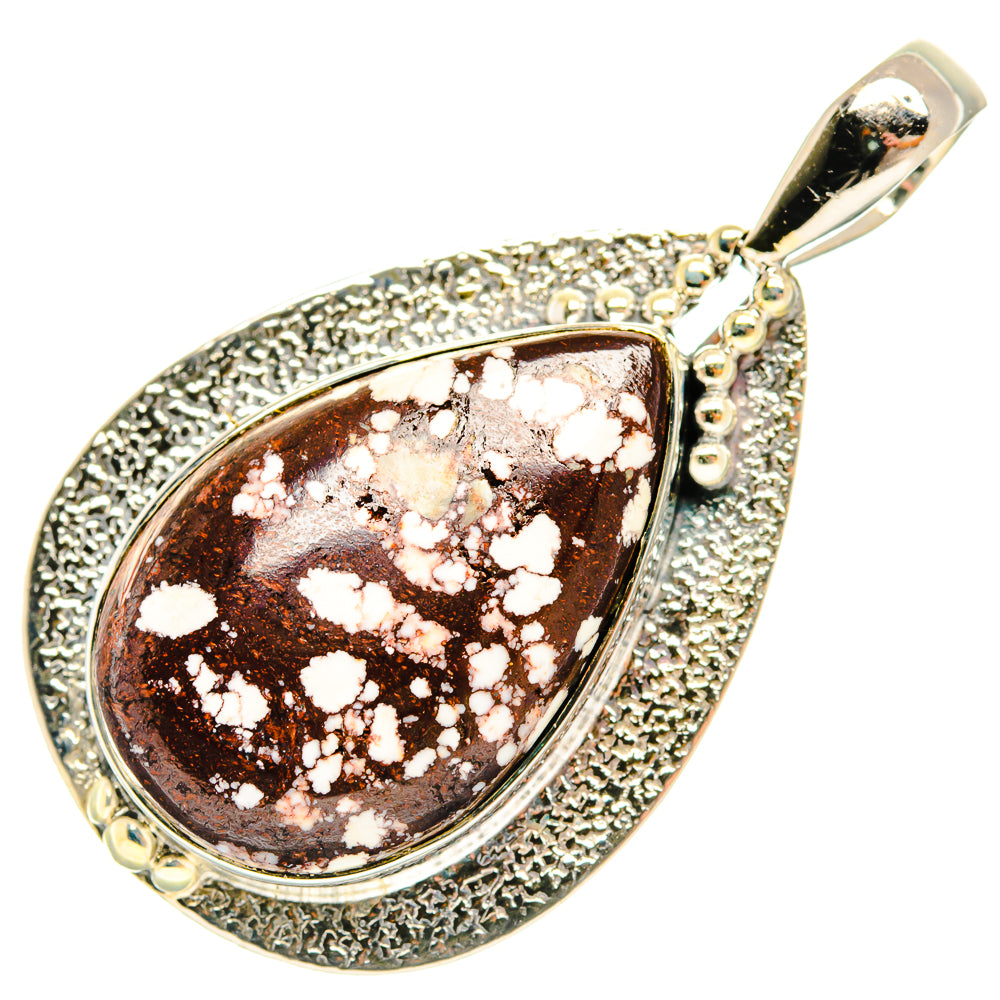 Sterling silver teardrop pendant with wild horse jasper stone and textured bezel