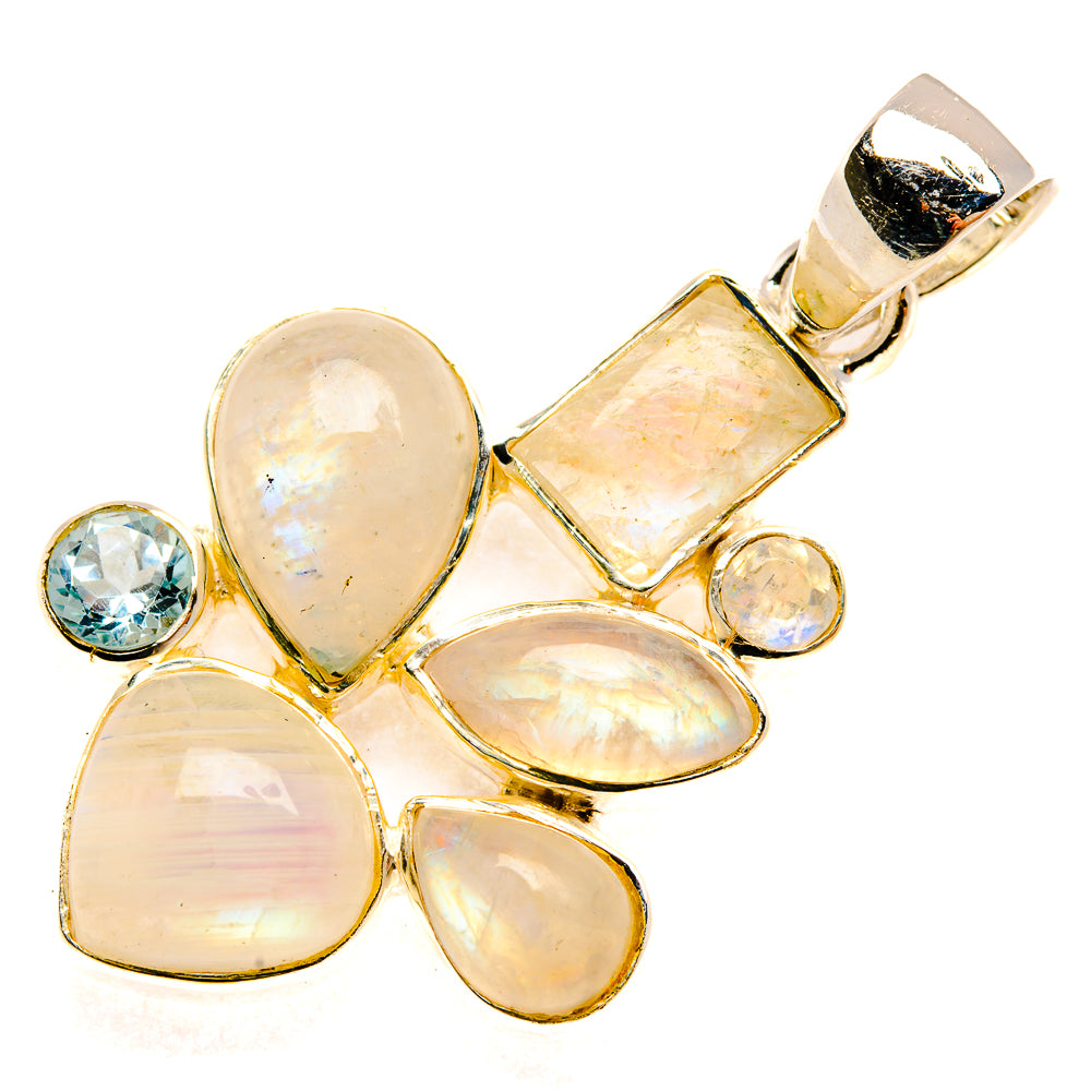 Moonstone and blue topaz heart pendant with 925 sterling silver bail