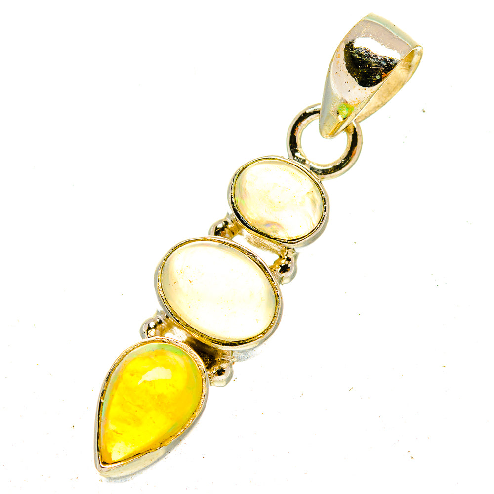 925 sterling silver opal pendant with three cabochon stones and bail