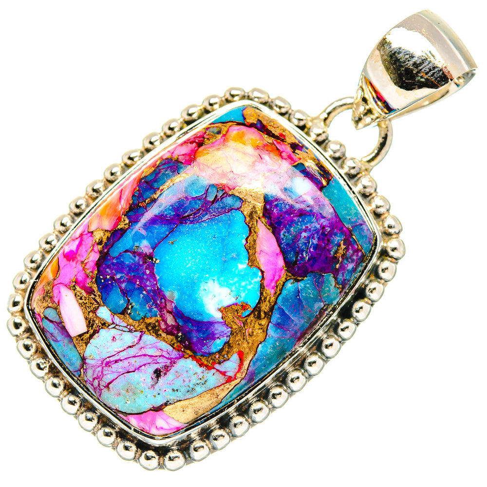 Kingman Pink Dahlia Turquoise Pendants handcrafted by Ana Silver Co - PD30939 - Photo 2