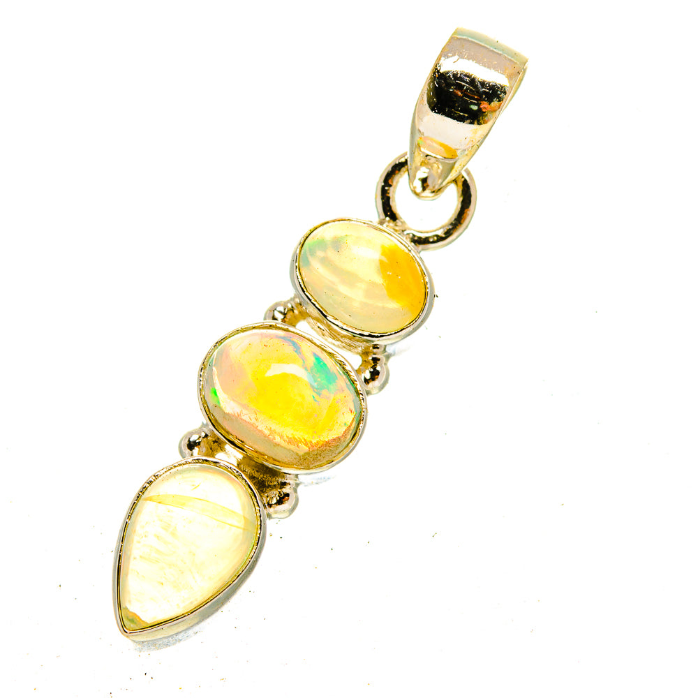 Sterling silver opal pendant with iridescent oval and pear stones, gold-tone bail