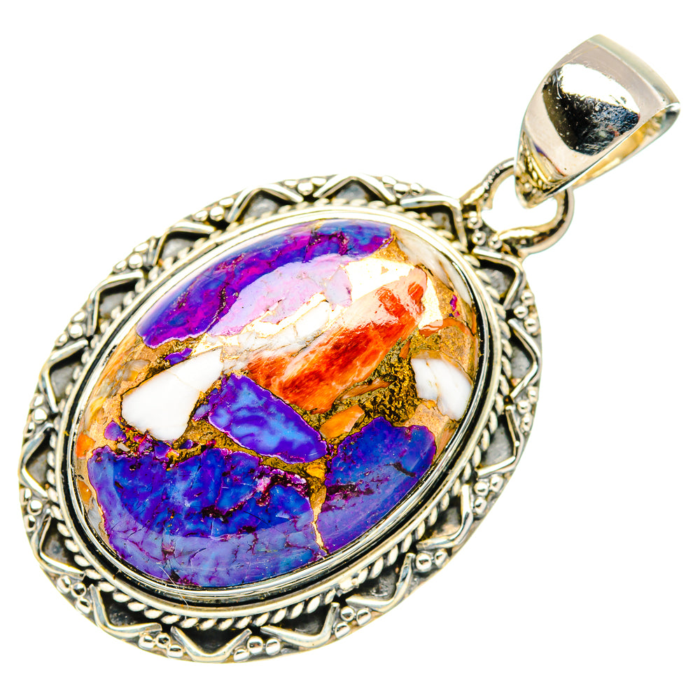 Kingman Pink Dahlia Turquoise Pendants handcrafted by Ana Silver Co - PD30942 - Photo 2