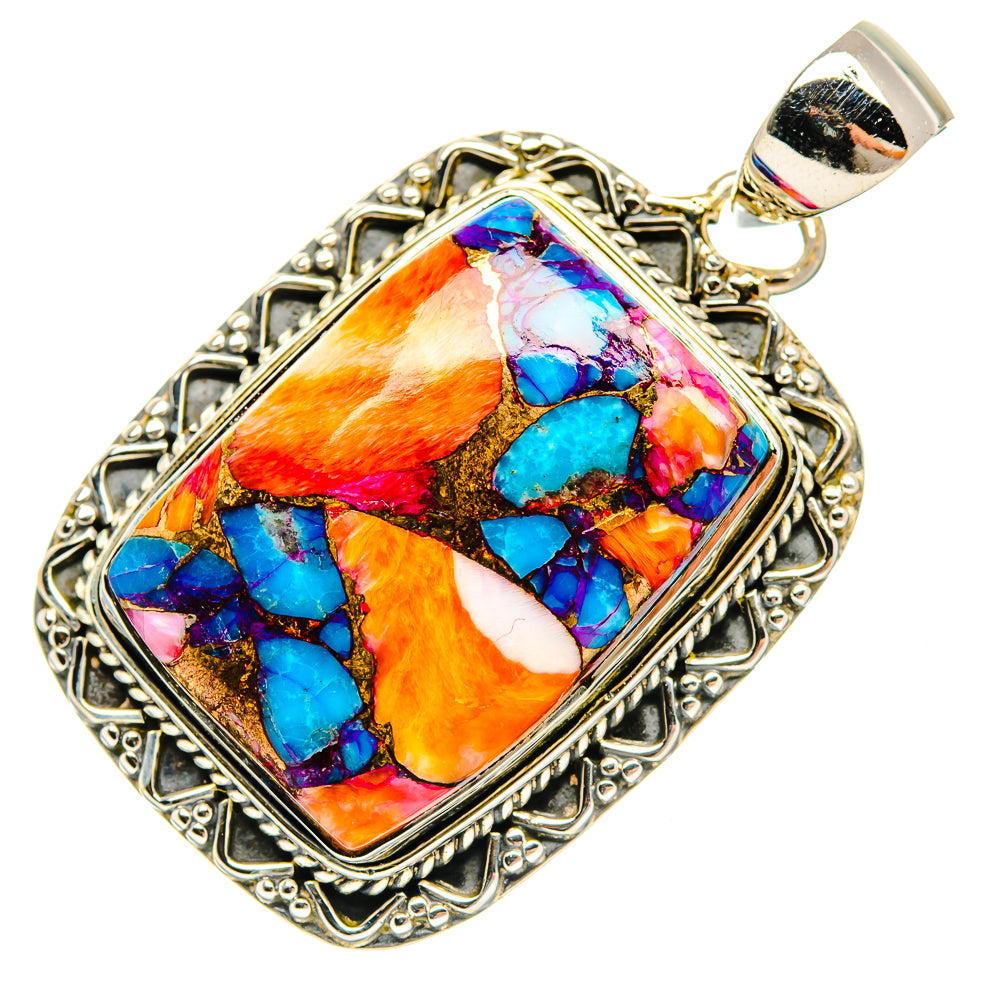 Kingman Pink Dahlia Turquoise Pendants handcrafted by Ana Silver Co - PD30962 - Photo 2