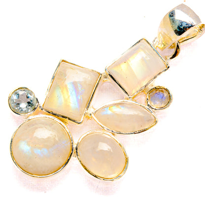 Iridescent moonstone-style pendant with small blue stone in 925 sterling silver