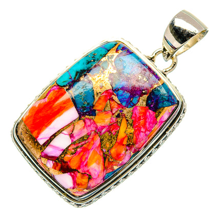 Kingman Pink Dahlia Turquoise Pendants handcrafted by Ana Silver Co - PD31109 - Photo 2