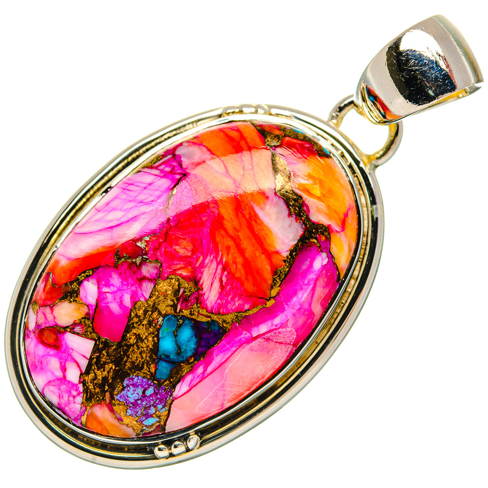 Kingman Pink Dahlia Turquoise Pendants handcrafted by Ana Silver Co - PD31121 - Photo 2