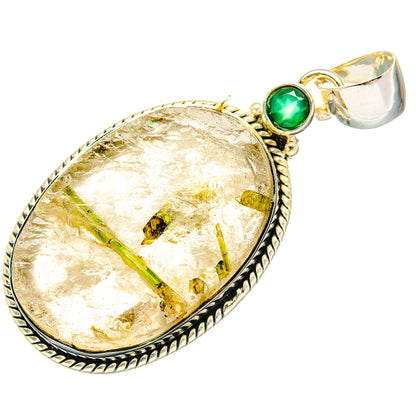 Green Tourmaline In Quartz Pendants handcrafted by Ana Silver Co - PD31140 - Photo 2