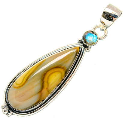 Jasper teardrop pendant with round blue labradorite set in 925 sterling silver