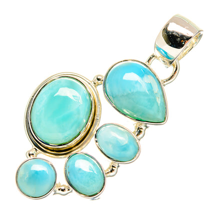 Larimar cluster pendant, 925 sterling silver with blue oval stones and polished bail
