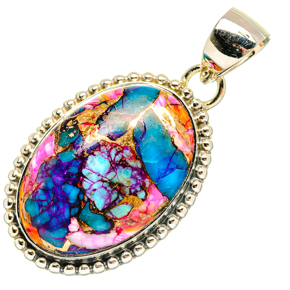 Kingman Pink Dahlia Turquoise Pendants handcrafted by Ana Silver Co - PD31202 - Photo 2