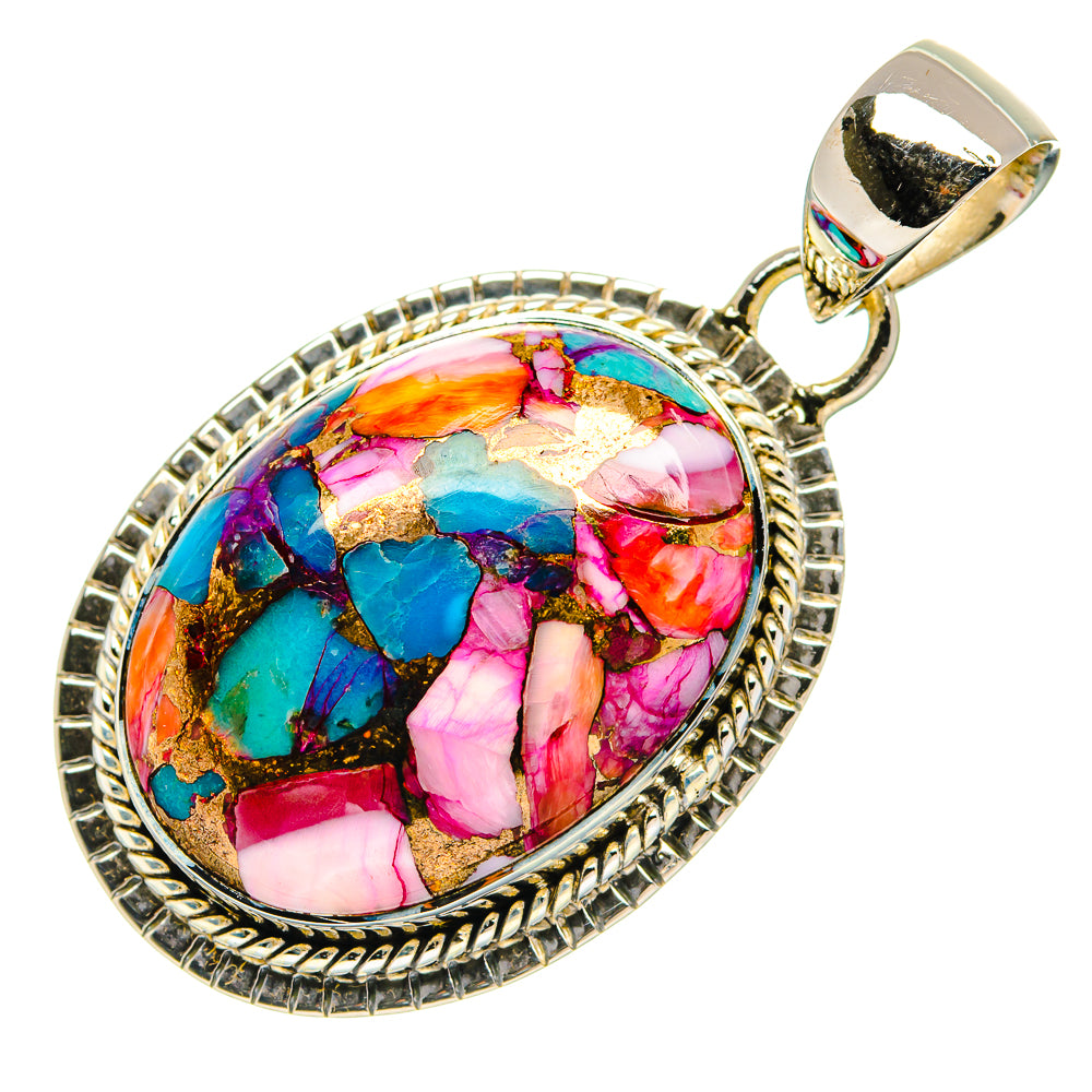 Kingman Pink Dahlia Turquoise Pendants handcrafted by Ana Silver Co - PD31261 - Photo 2