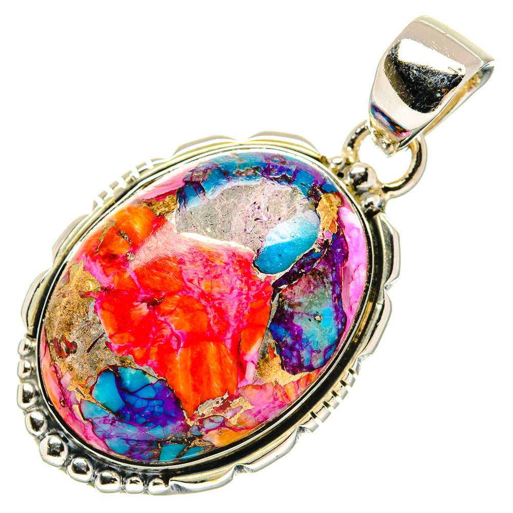 Kingman Pink Dahlia Turquoise Pendants handcrafted by Ana Silver Co - PD31267 - Photo 2