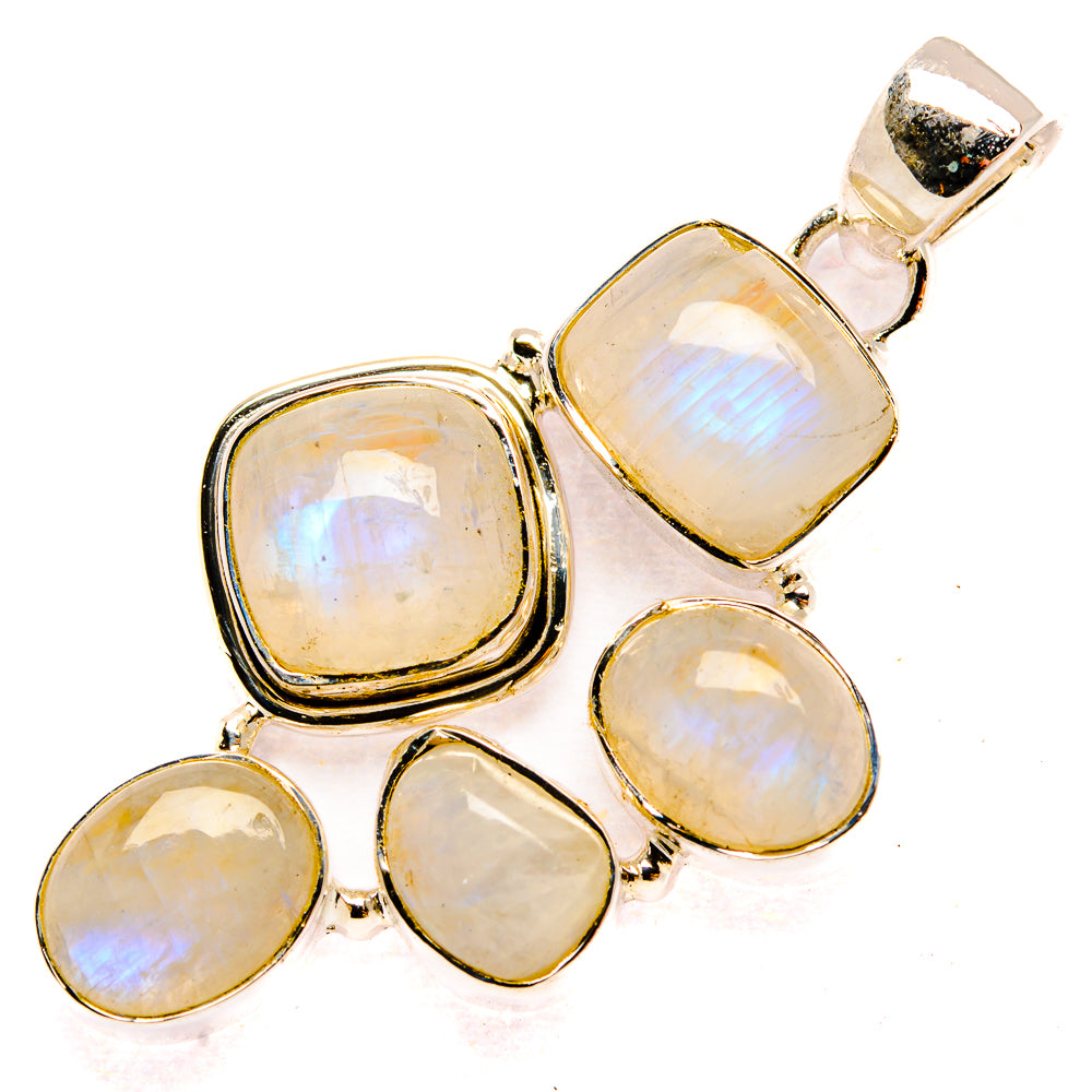 Moonstone pendant with five oval opal-like stones in silver, bail at top