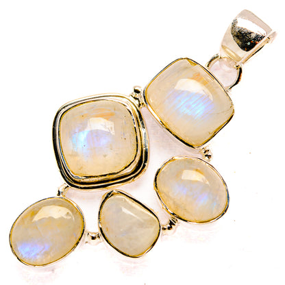 Moonstone pendant with five oval opal-like stones in silver, bail at top