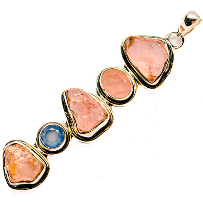 925 sterling silver heart gemstone pendant with rough pink and aqua blue stones