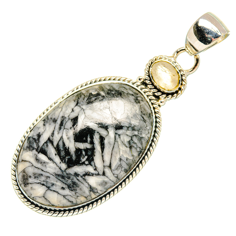 Oval pinolith jasper pendant with 925 silver setting, rope border, pale yellow top stone