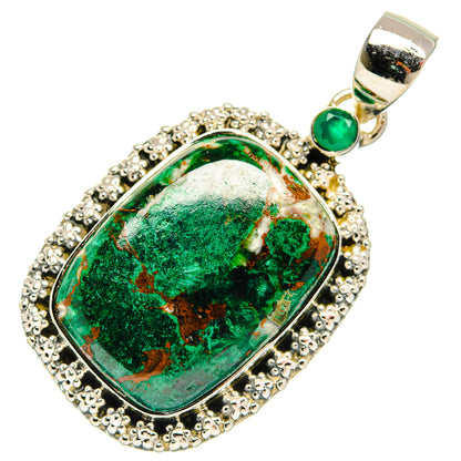 Green malachite oval pendant, 925 sterling silver bezel with round green top accent