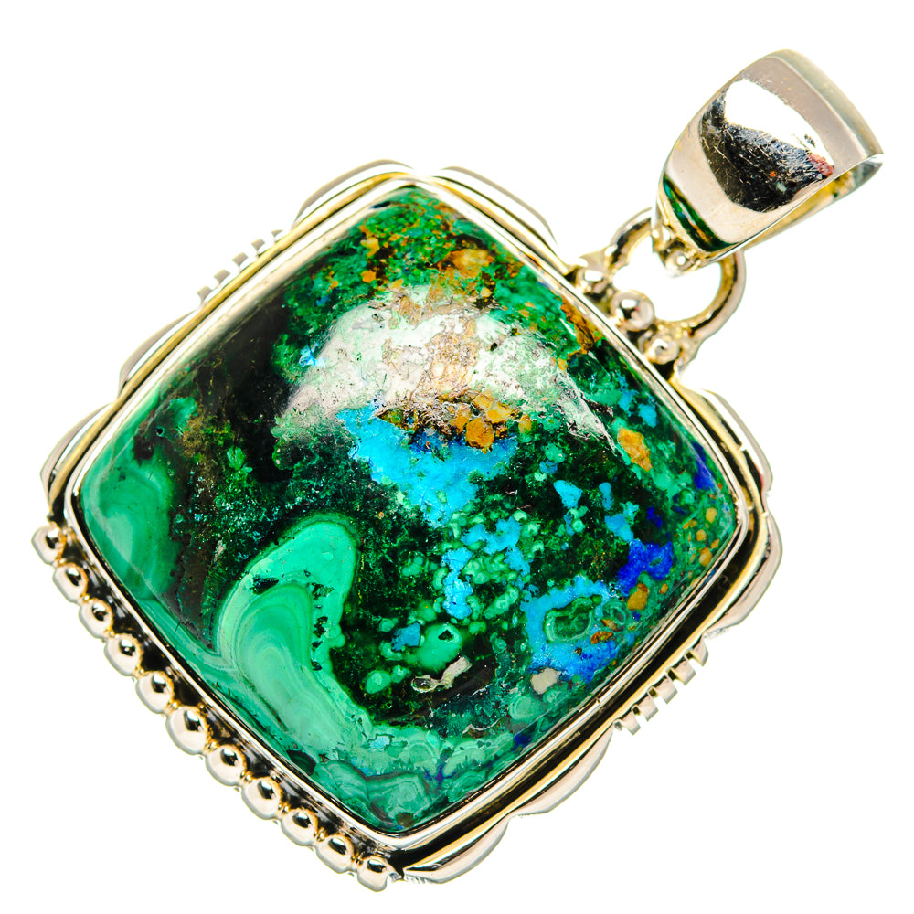 925 sterling silver gemstone pendant with rectangular green-blue cabochon and bail
