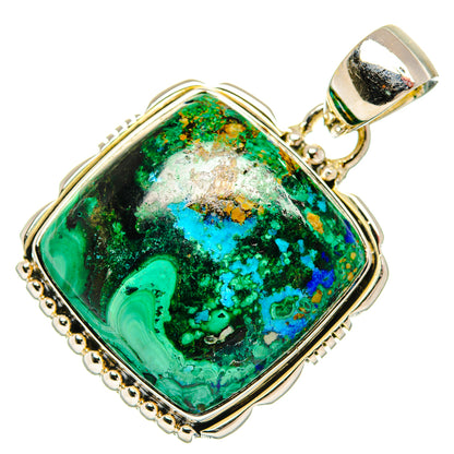 925 sterling silver gemstone pendant with rectangular green-blue cabochon and bail