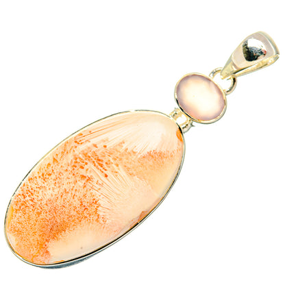 Sterling silver rose quartz pendant set: large oval stone with round cabochon accents