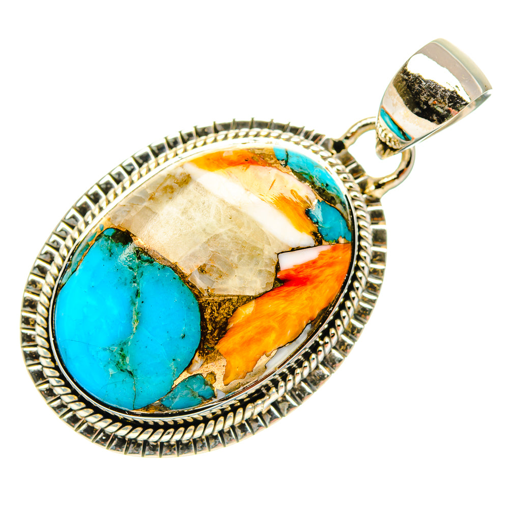 Large oval spiny oyster turquoise pendant with silver loop bail