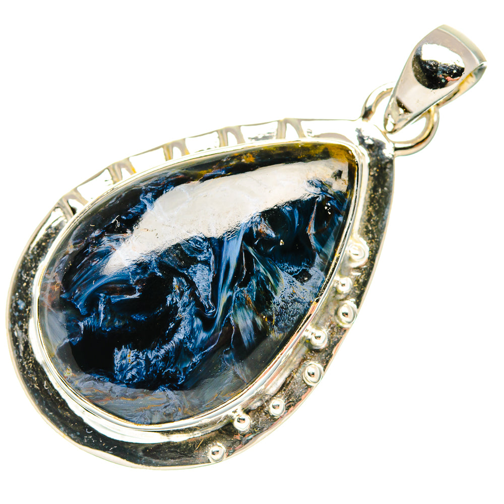 Sterling silver pietersite teardrop pendant with blue stone and loop bail