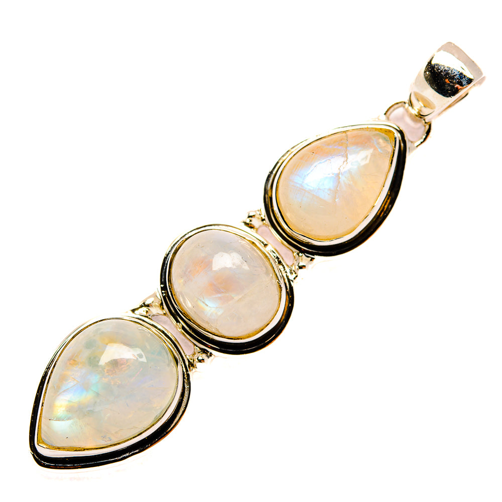 Opalescent moonstone teardrop pendant trio in polished sterling silver setting