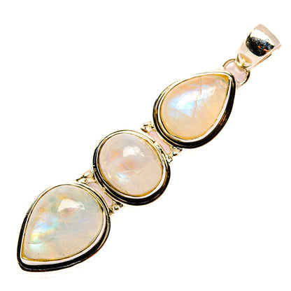 Opalescent moonstone teardrop pendant trio in polished sterling silver setting