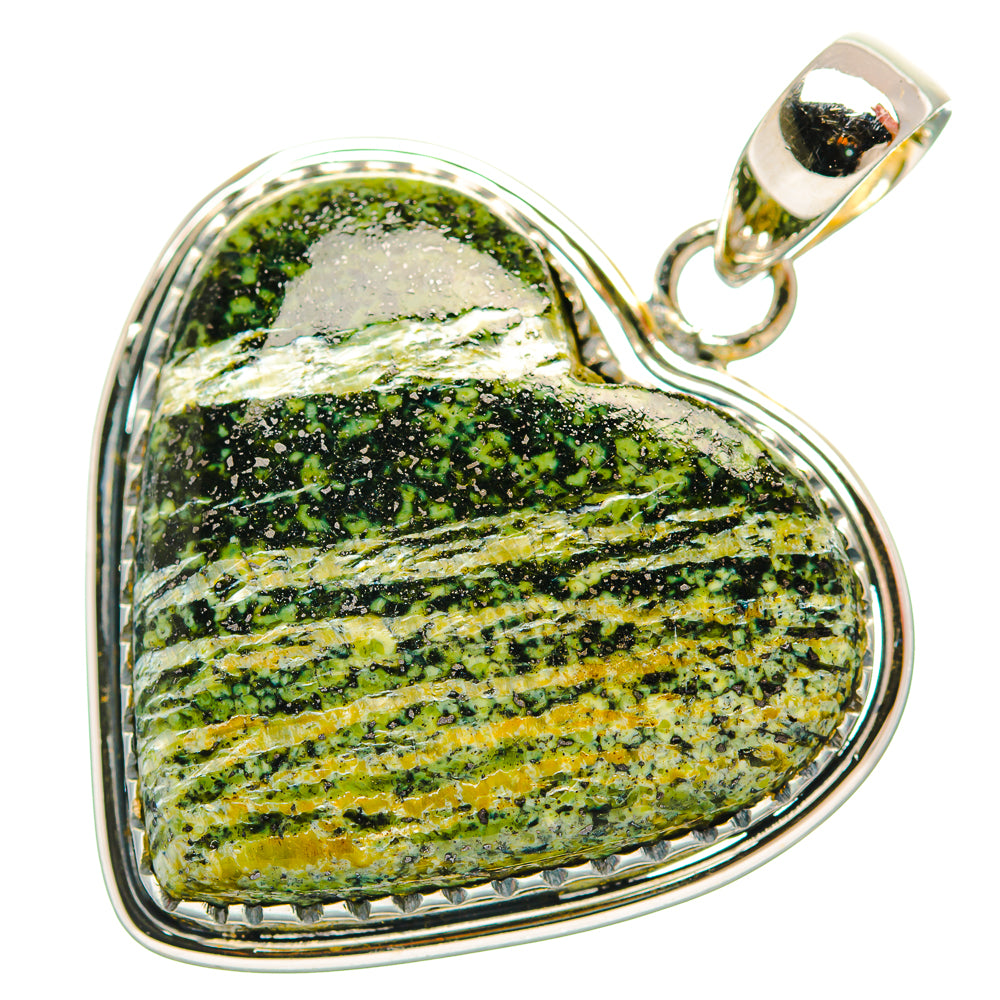 Green Swiss opal heart pendant with polished 925 sterling silver frame and bail