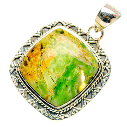 925 sterling silver opal pendant with bail; oval green stone with orange inclusions