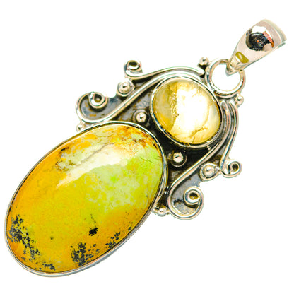Sterling silver double-stone pendant with two oval lemon-yellow and pale green gemstones