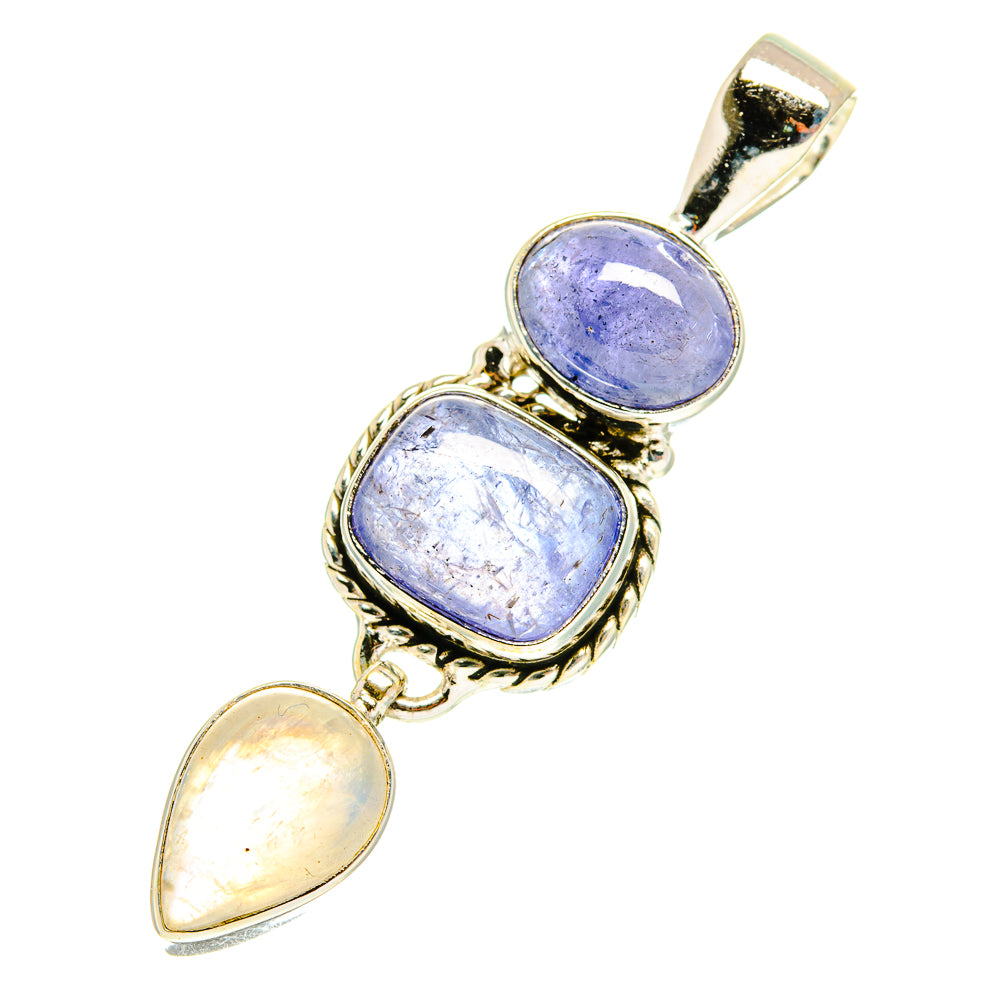 Sterling silver pendant with oval lavender tanzanite and two pear-shaped rainbow moonstones