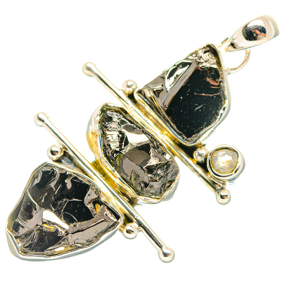Shungite pendant with moonstone accents, 925 sterling silver bezel