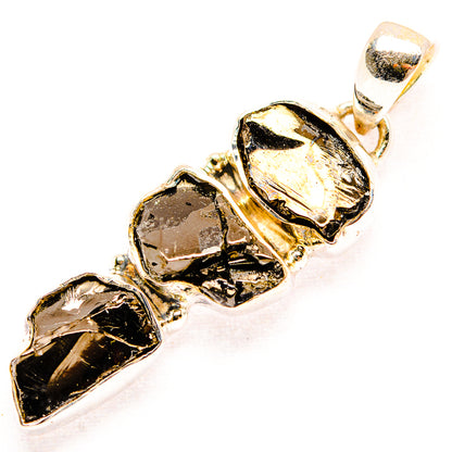 Rough shungite pendant in 925 sterling silver with three rough black stone bezels
