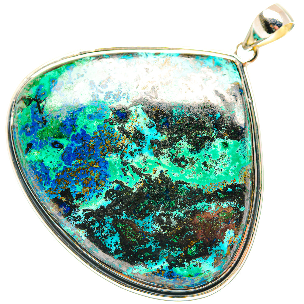 Sterling silver shattuckite pendant with large oval teardrop blue-green cabochon