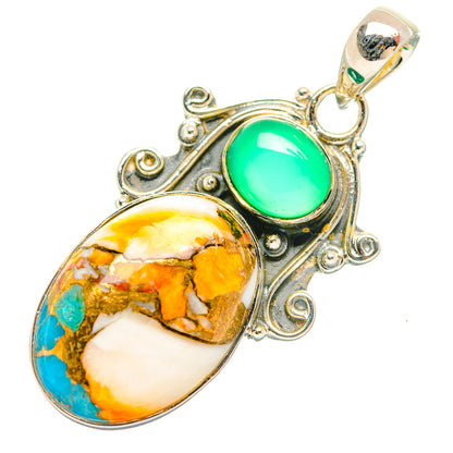 Sterling silver pendant with oval turquoise and multicolor stone inlay, bail loop