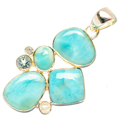 Larimar-style blue gemstone pendant with oval and round cabochons in 925 sterling silver
