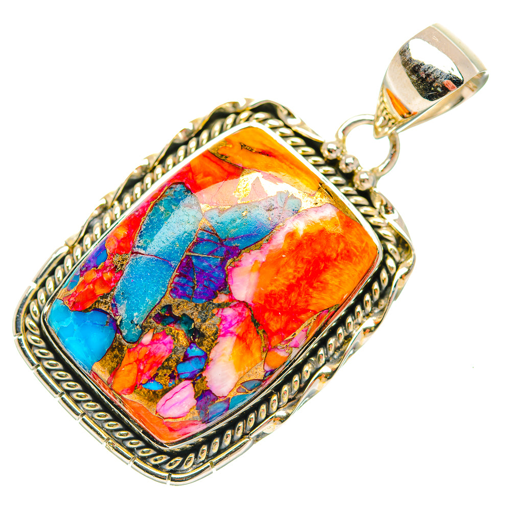 Kingman Pink Dahlia Turquoise Pendants handcrafted by Ana Silver Co - PD31995 - Photo 2