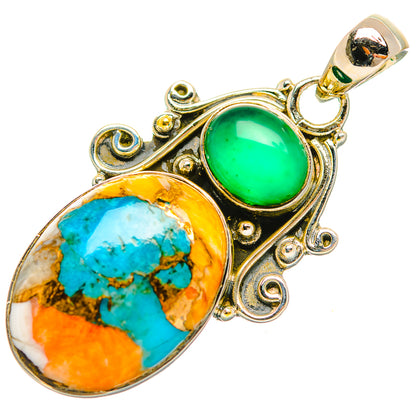 Blue Orange Copper Composite Turquoise Pendants handcrafted by Ana Silver Co - PD32012 - Photo 2