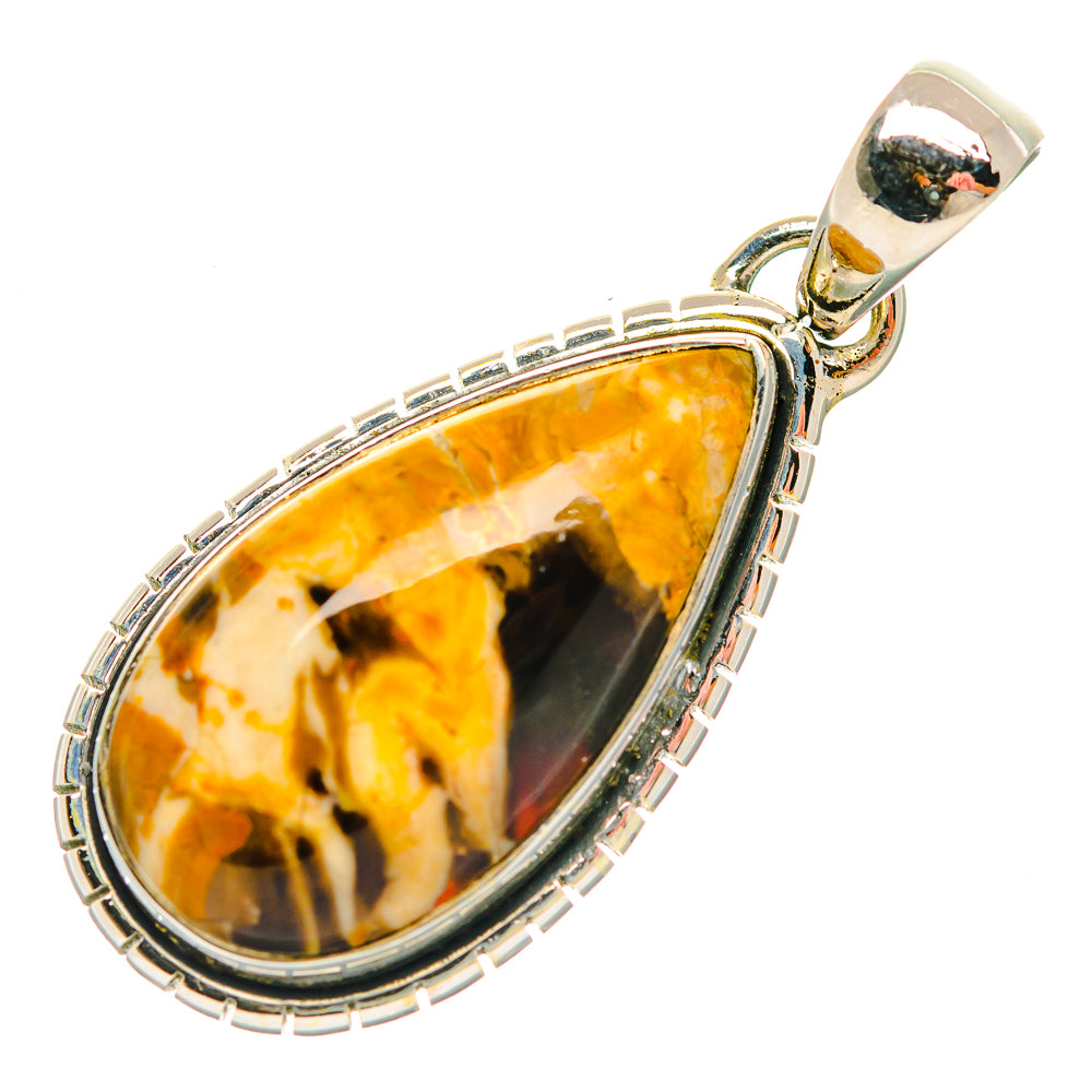 Sterling silver oval jasper pendant with textured bezel and loop bail