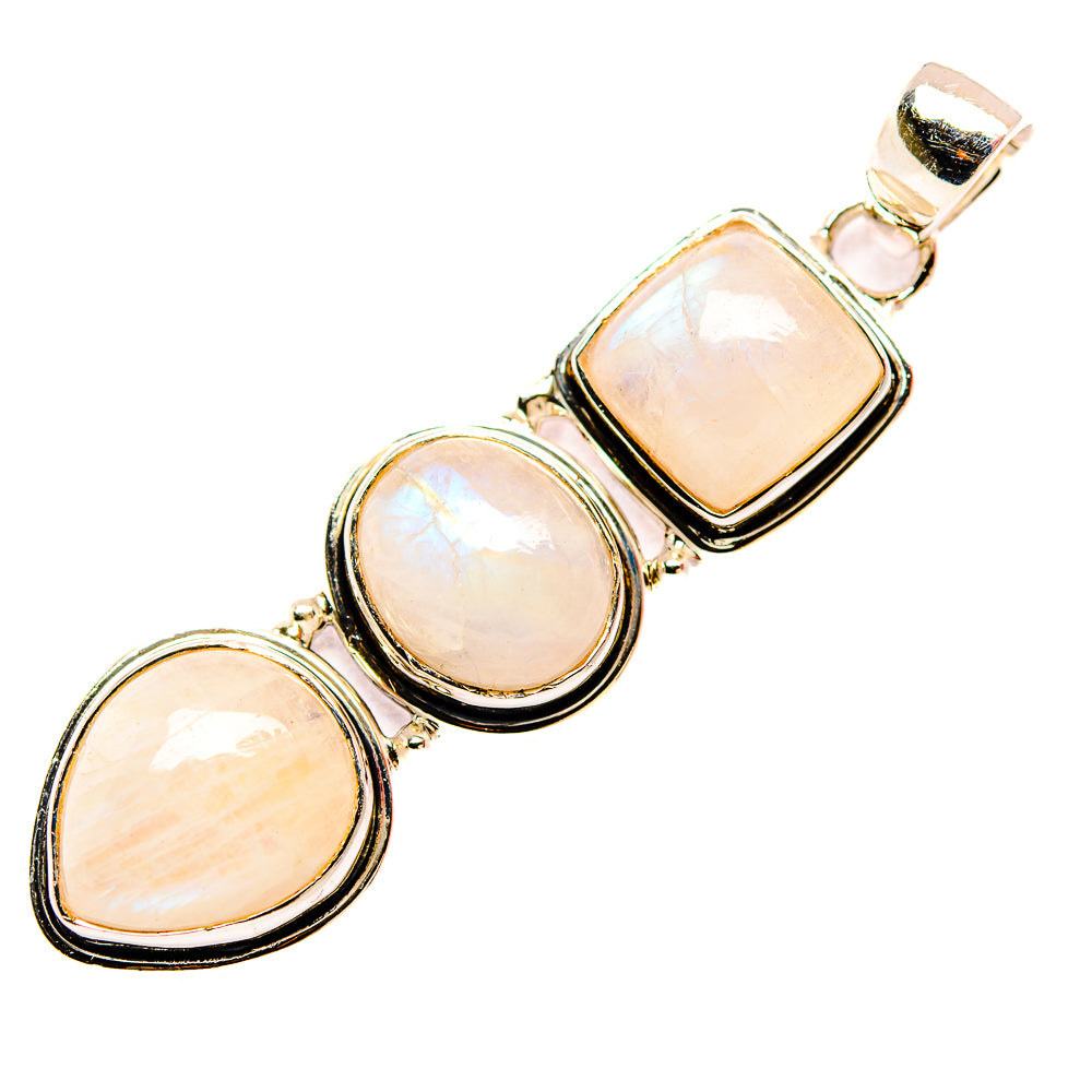 Sterling silver pendant with four oval opalescent moonstone cabochons in bezels