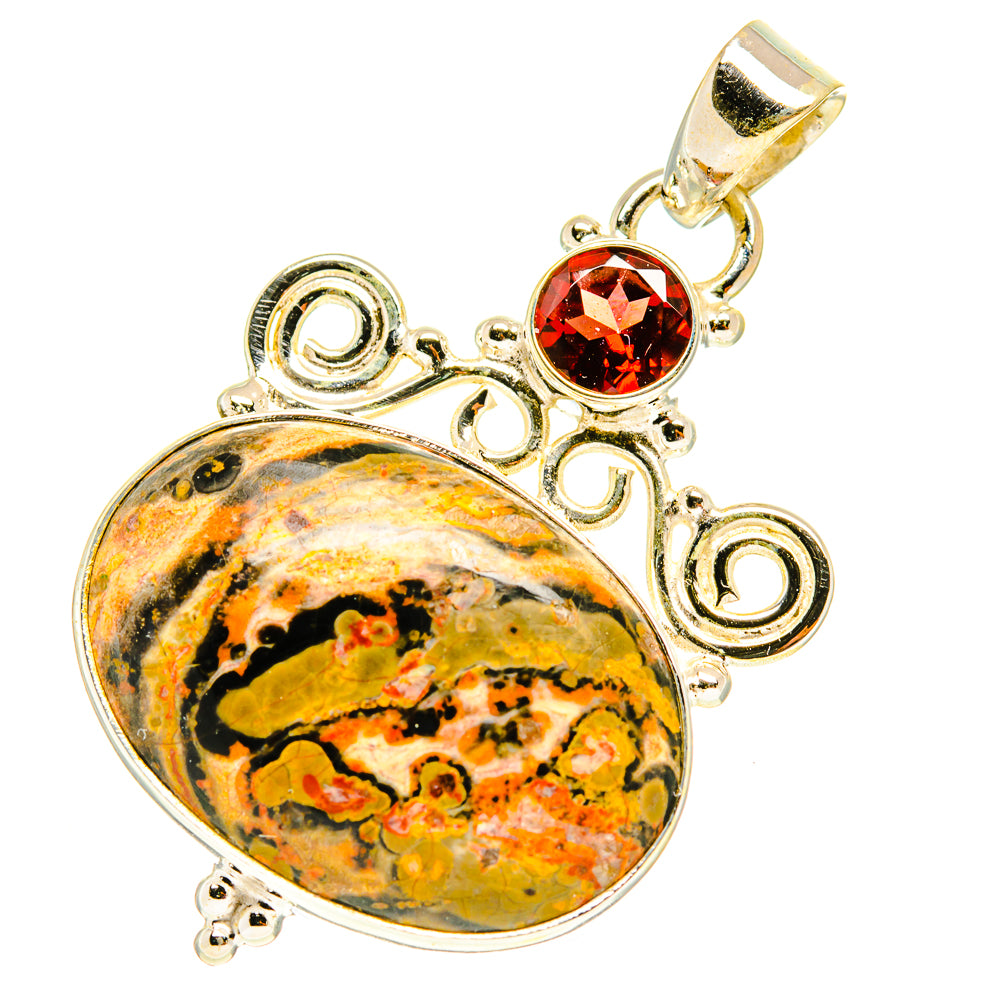 Oval poppy jasper pendant with red round stone in 925 sterling silver setting