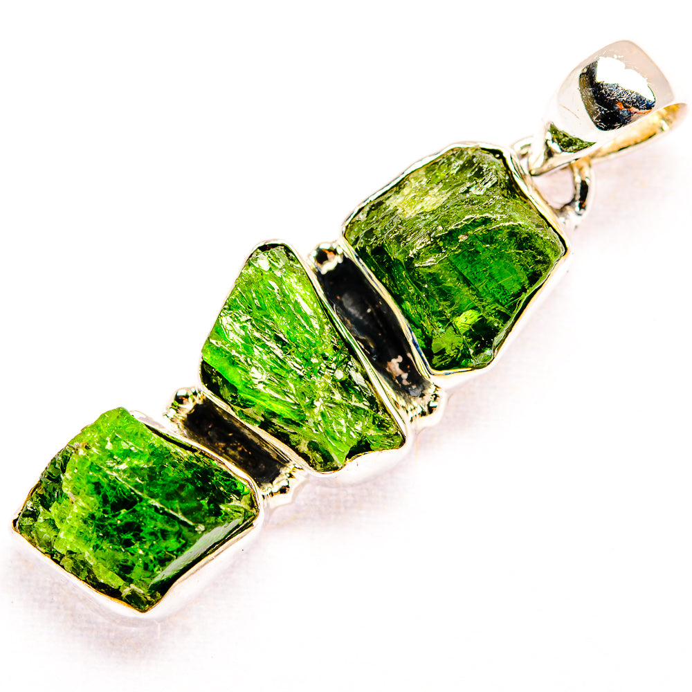 925 sterling silver pendant with three rough green diopside stones in bezel settings