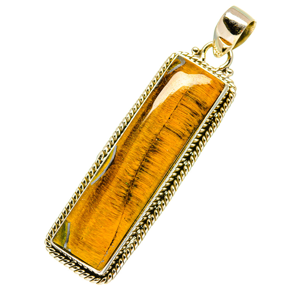 Tiger eye pendant with gold-tone bail and 925 sterling silver bezel, rectangular stone