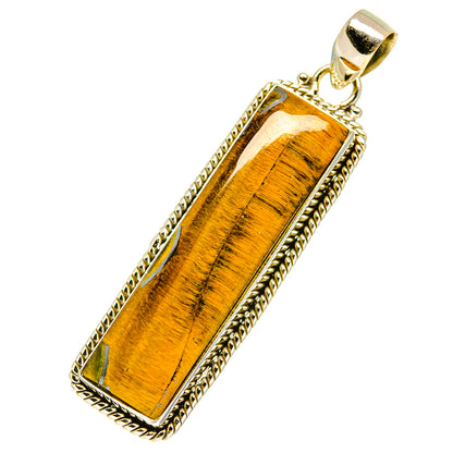 Tiger eye pendant with gold-tone bail and 925 sterling silver bezel, rectangular stone
