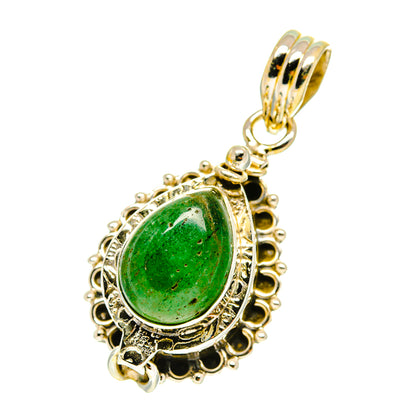 Green aventurine teardrop pendant with ornate 925 sterling silver frame and top bail