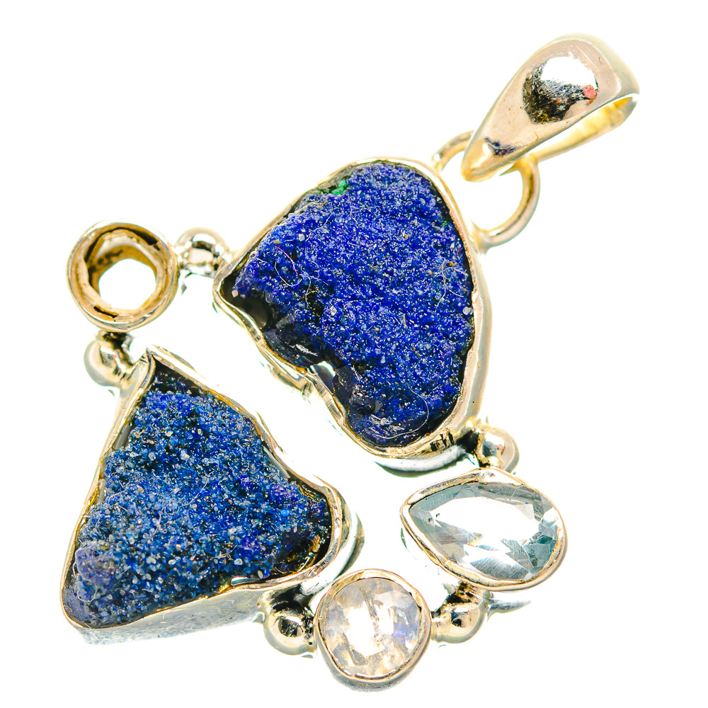 Sterling silver rough blue druzy pendant with clear round stones and top loop bail