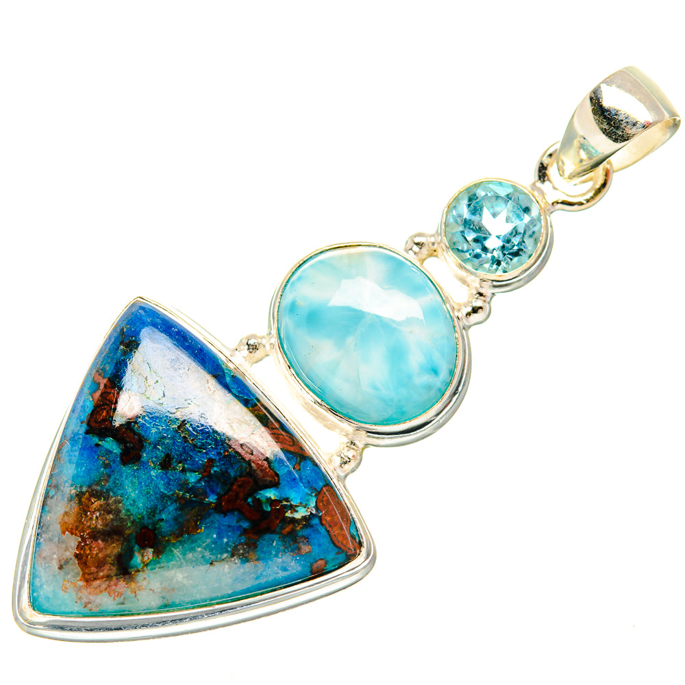 925 sterling silver pendant with triangle & oval blue stones plus round blue accent