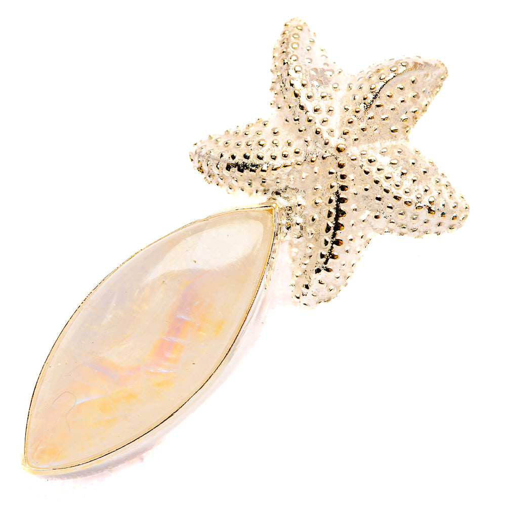 Starfish pendant with textured silver tone and pale opal teardrop stone